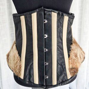 🖤🐻 VINTAGE Delicious Corset - Faux Leather & Fur Striped Clubwear Bustier (Cir